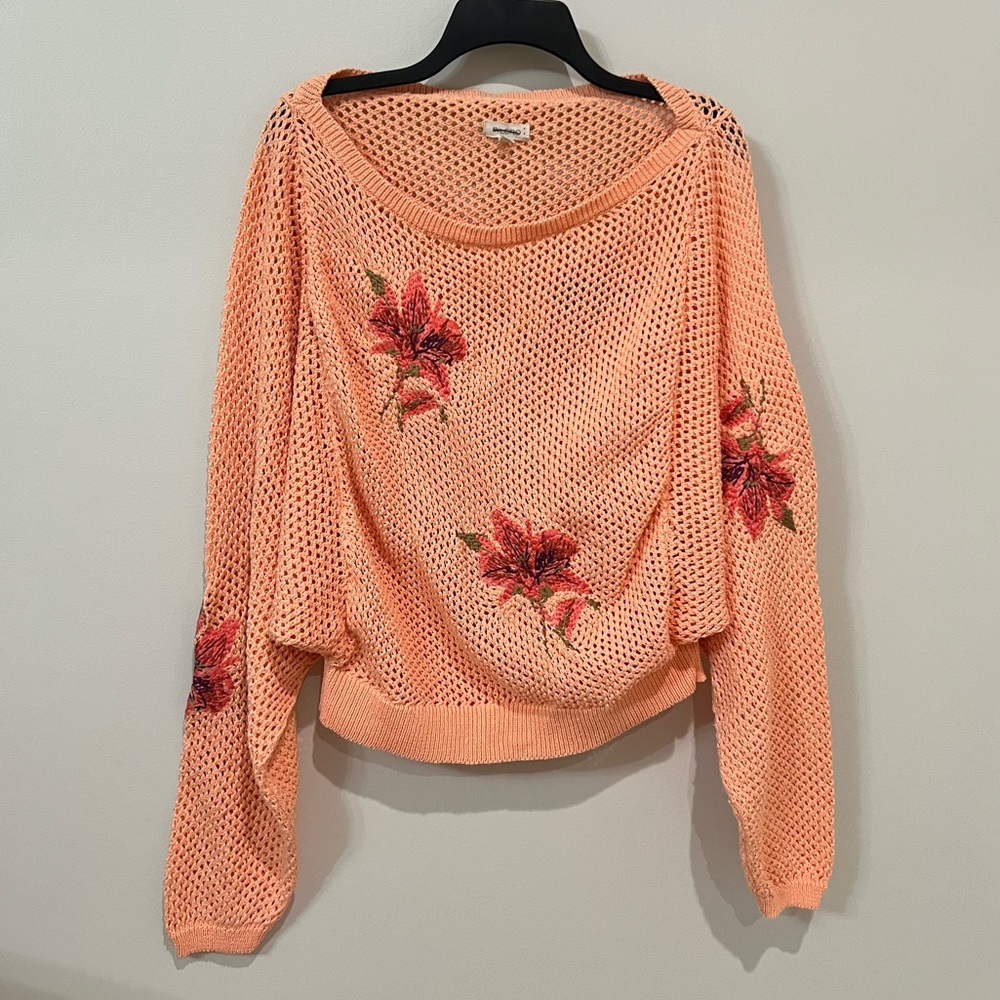 Pilcro Embroidered Open Stitch Floral Sweater - Picture 2 of 6